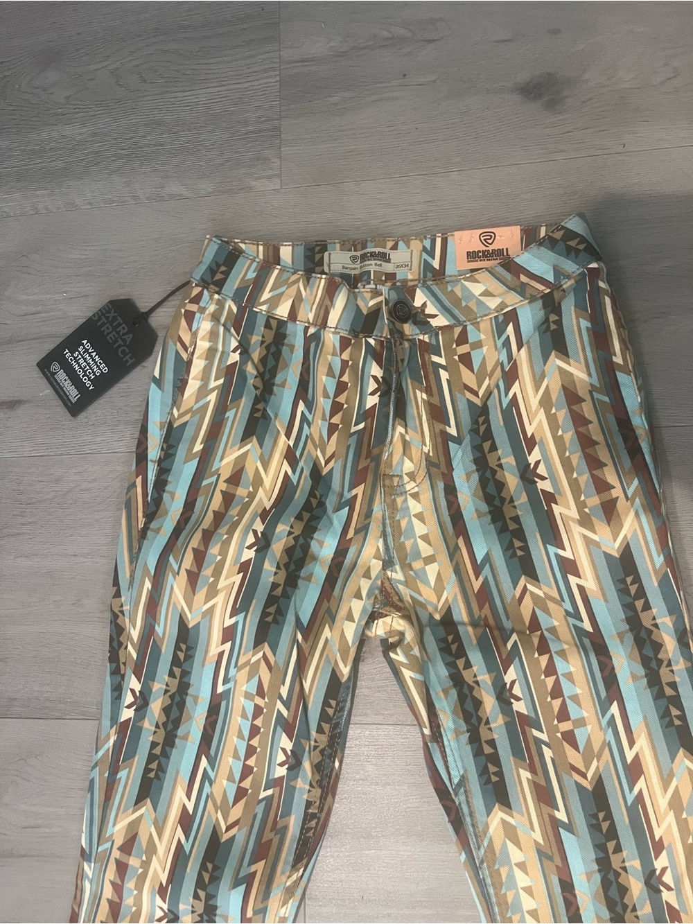 Rock & Roll Teal & Tan Aztec Flare Pants - Picture 6 of 14